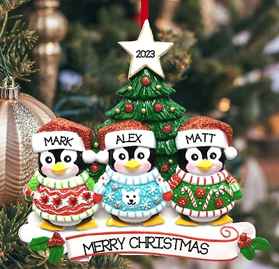 Christmas Sweater Penguin Family of 3 Ornament