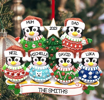 Christmas Sweater Penguin Family of 6 Ornament