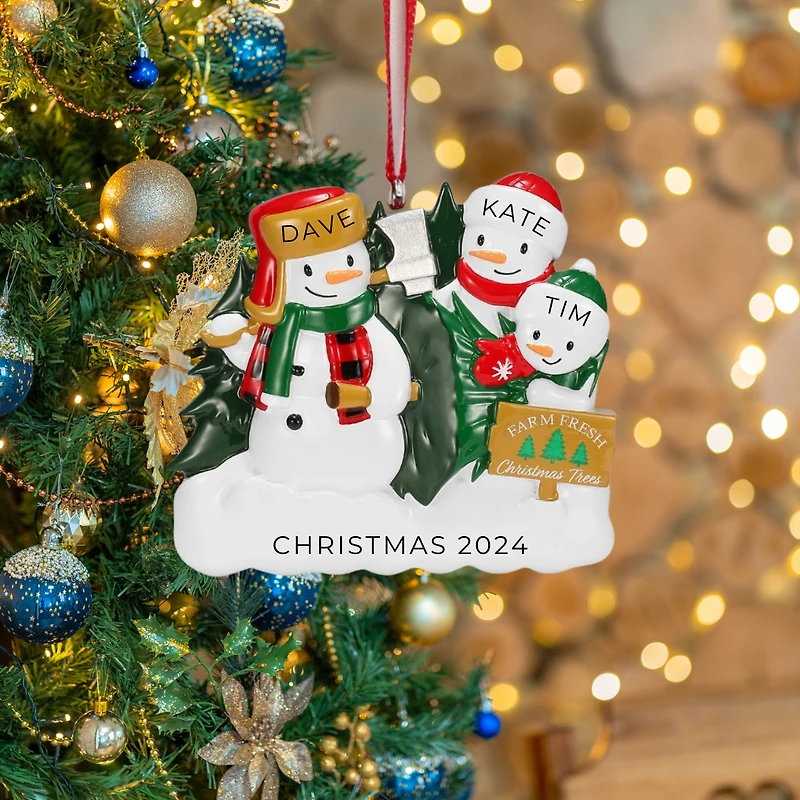 Christmas Tree Farm Snowman Family of Ornament