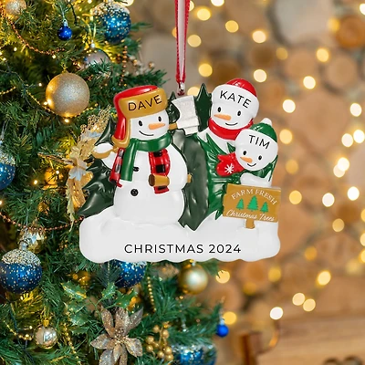 Christmas Tree Farm Snowman Family of Ornament