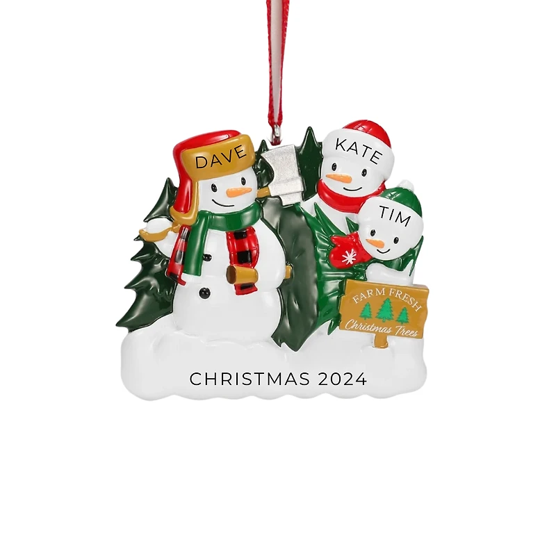 Christmas Tree Farm Snowman Family of Ornament
