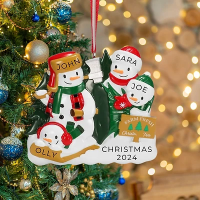 Christmas Tree Farm Snowman Family of 4 Ornament