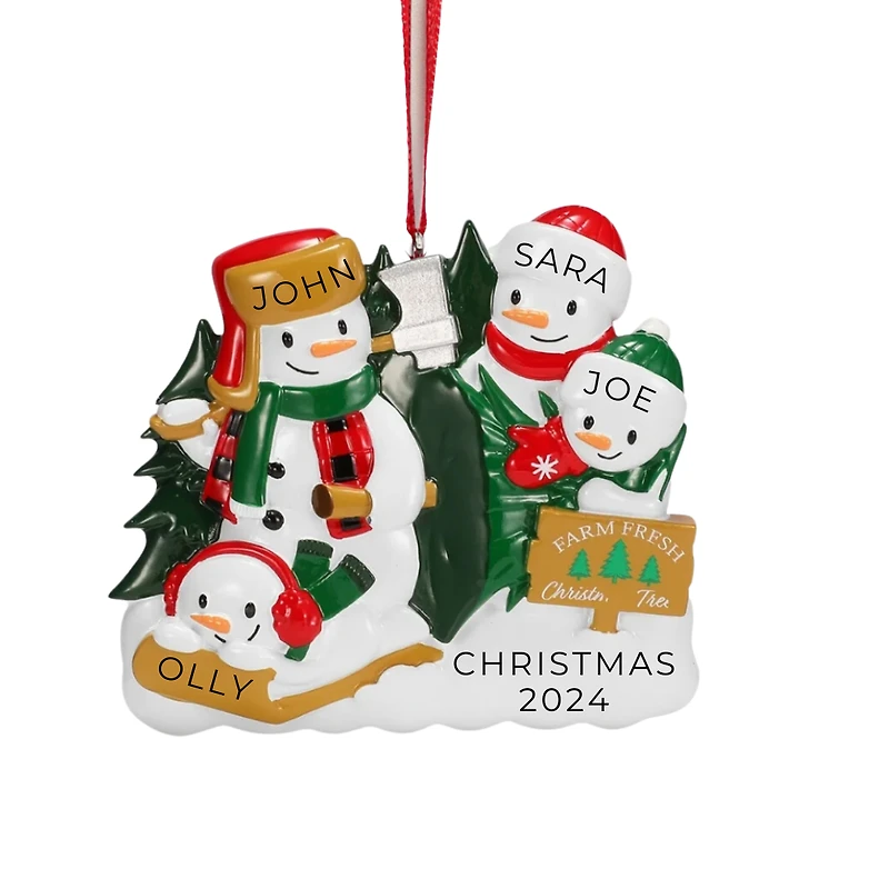 Christmas Tree Farm Snowman Family of 4 Ornament