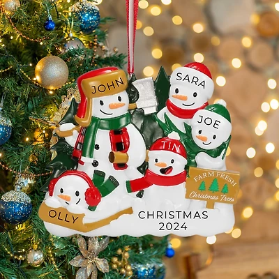 Christmas Tree Farm Snowman Family of 5 Ornament