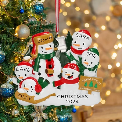 Christmas Tree Farm Snowman Family of 6 Ornament