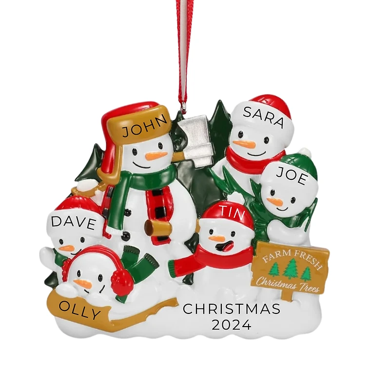 Christmas Tree Farm Snowman Family of 6 Ornament
