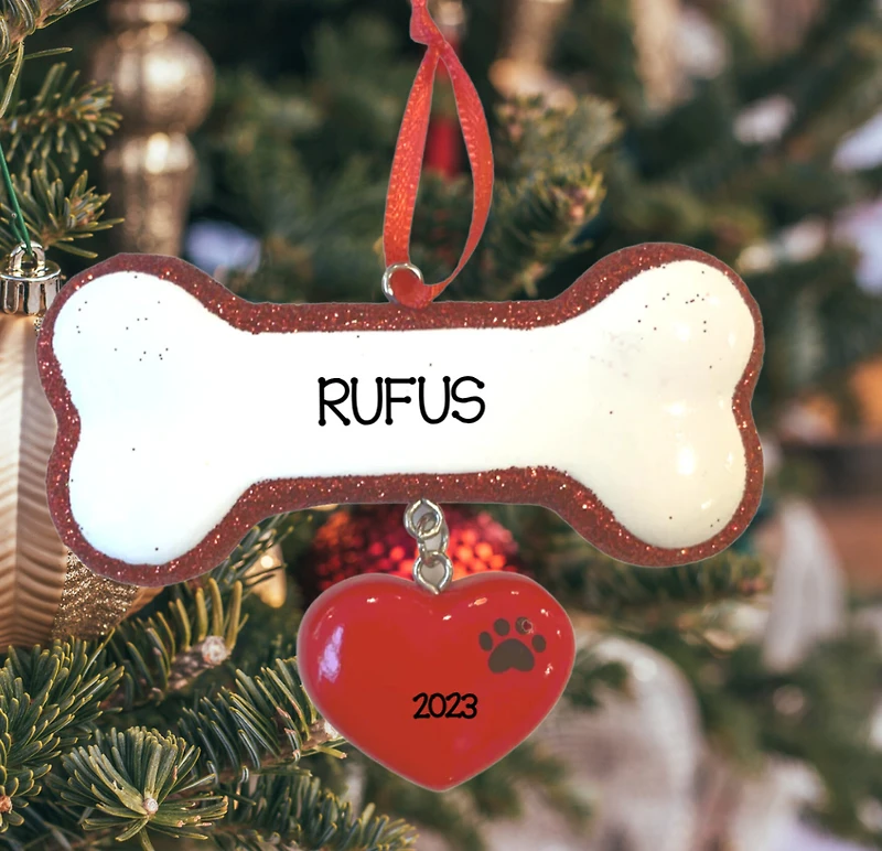 Dog Bone with Heart Ornament