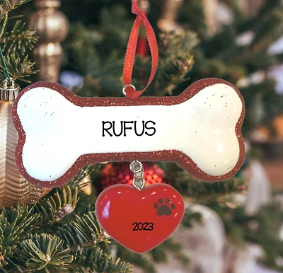 Dog Bone with Heart Ornament