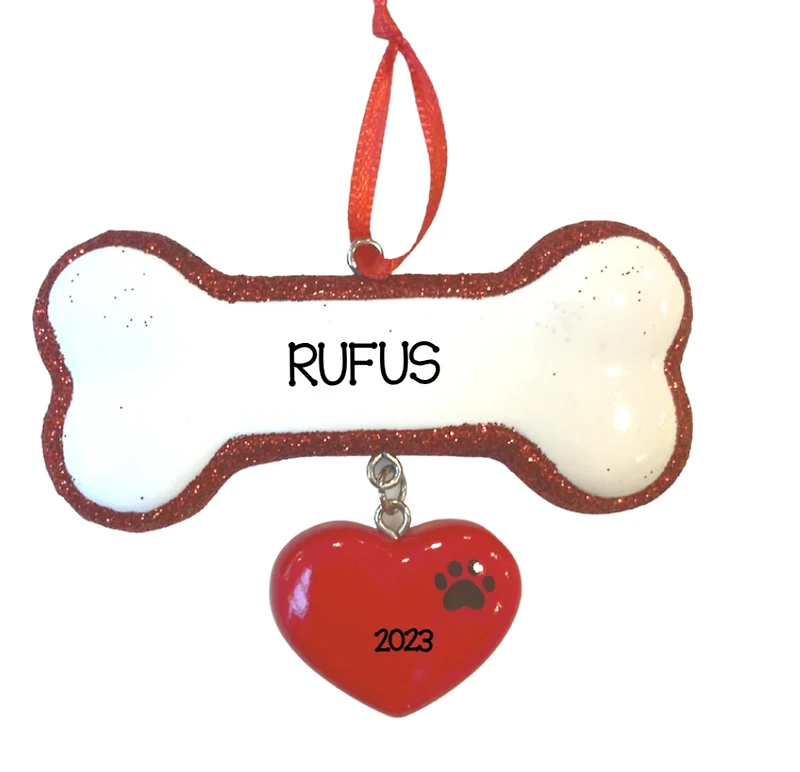 Dog Bone with Heart Ornament