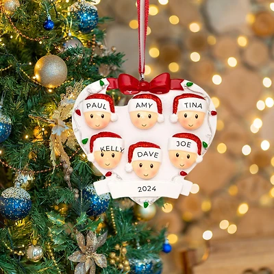 Family Head On Hearts Family of 6 Ornament