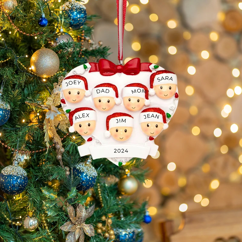 Family Head On Hearts Family of 7 Ornament