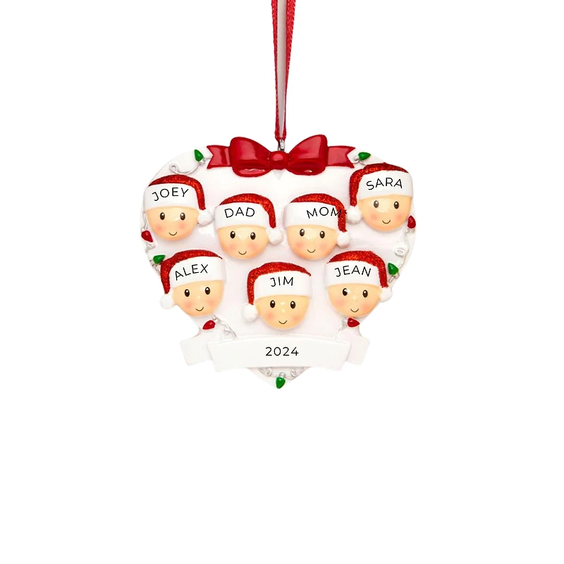 Family Head On Hearts Family of 7 Ornament