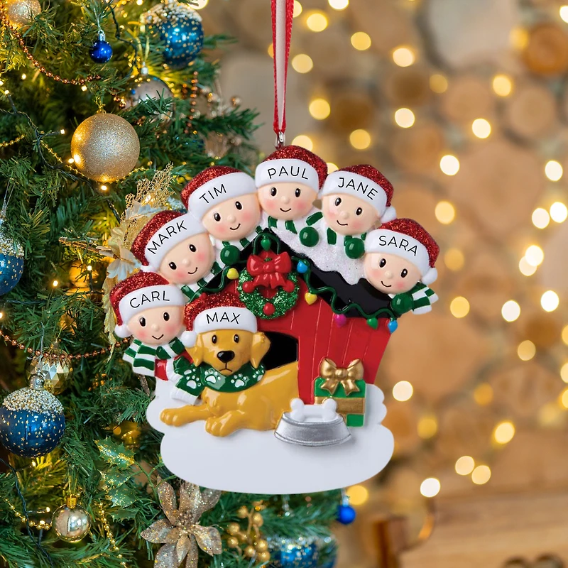 Family of 6 with dog Ornament