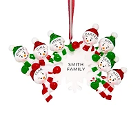 Family of 8 Snowmen around a Snowflake Ornament