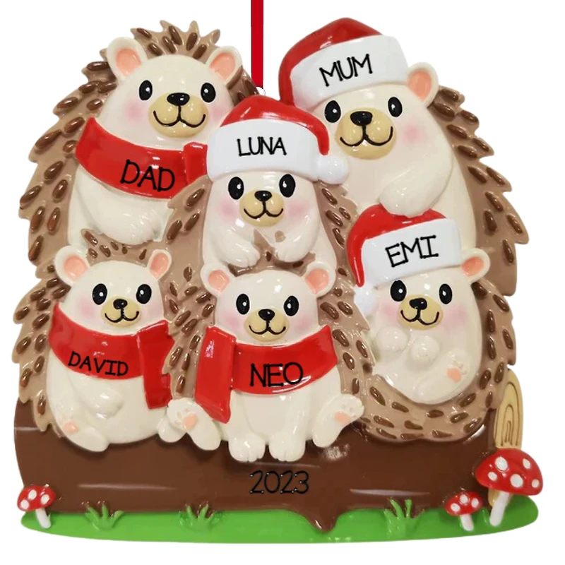 Hedgehog Family of 6 Ornament