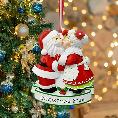 Mr & Mrs Claus kiss Ornament