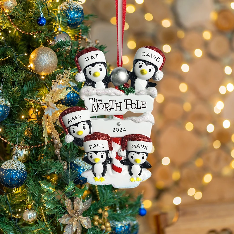 North Pole Penguin family of 5 Ornament
