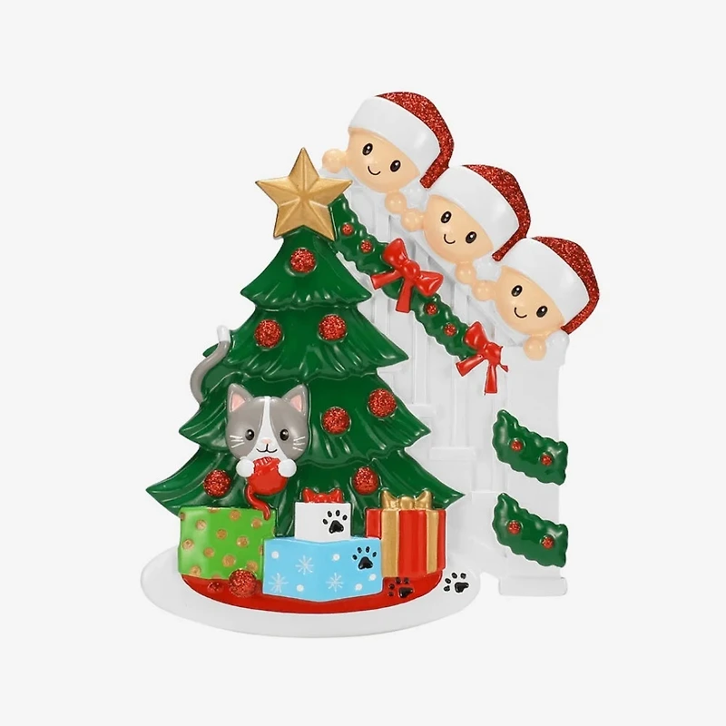 Cat in Christmas Tree Family of Ornament