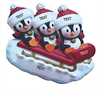 Penguin Family of 3 on Sleigh Ornament
