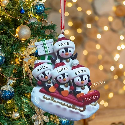 Penguin Family of on Sleigh Ornament