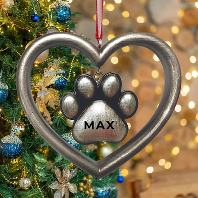 Silver Paw in Heart Ornament