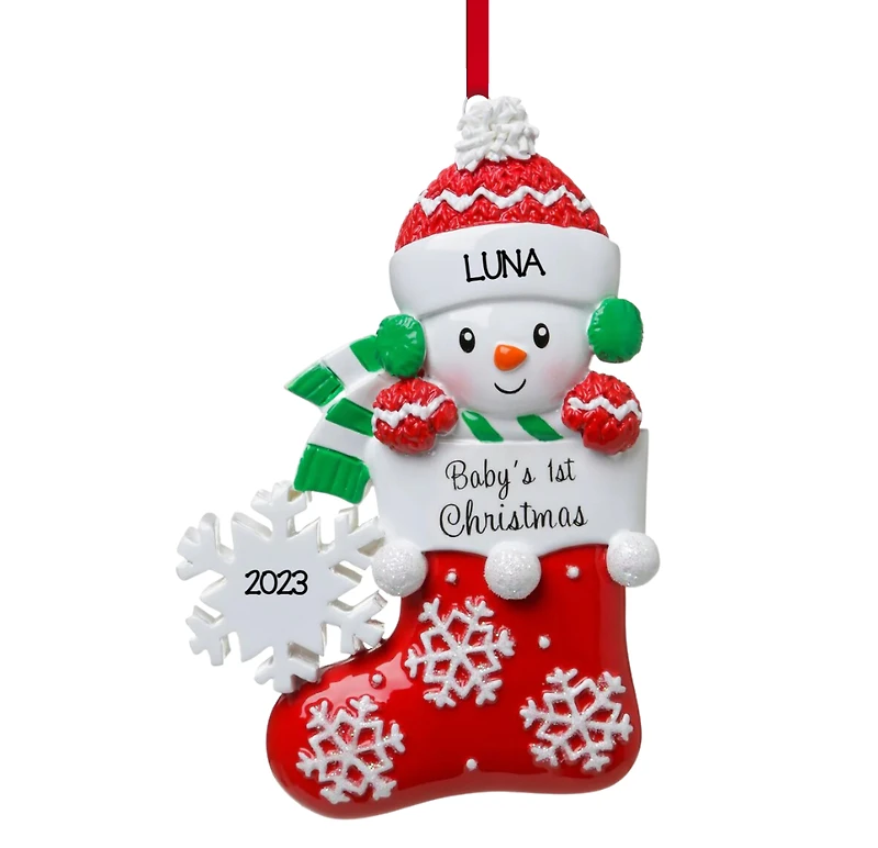 Snow baby in Stocking - Red Ornament