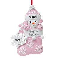 Snowbaby in Stocking - Pink Ornament
