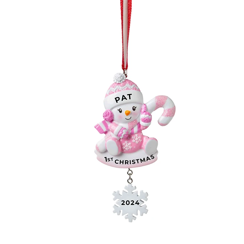 Snowbaby with Candy Cane - Pink Ornament