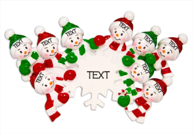 Snowman Snowflake Family of 9 Ornament