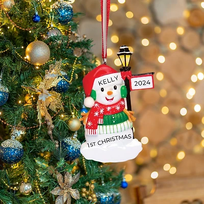 Snowman with Light Post Ornament