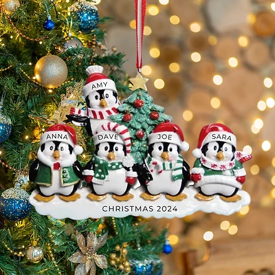 Winter Penguin Family of Ornament
