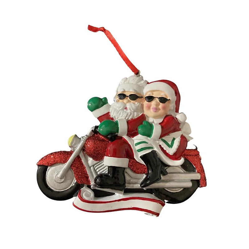 Mr & Mrs Clause Riding a Motorcycle Ornament