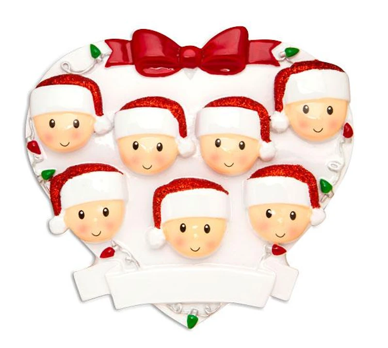 Family Head On Hearts Family of 7 Ornament