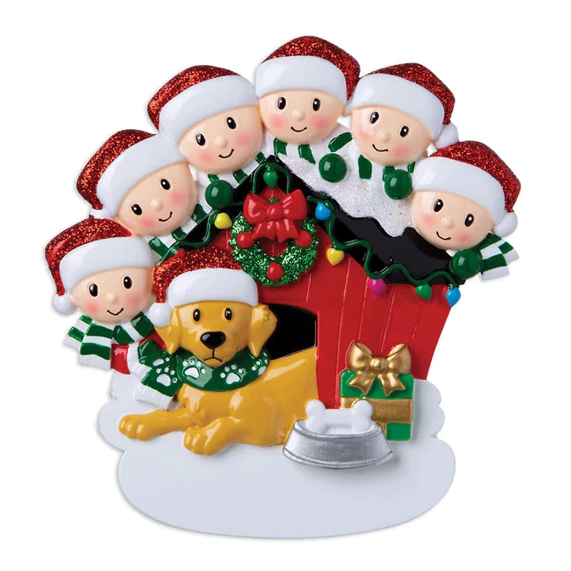 Family of 6 with dog Ornament