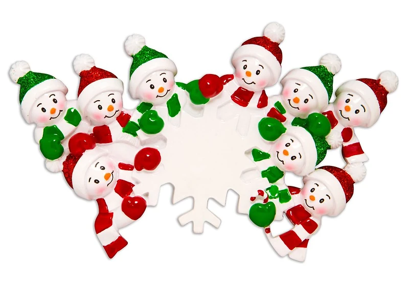 Snowman Snowflake Family of 9 Ornament