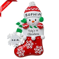 Snow baby in Stocking - Red Ornament