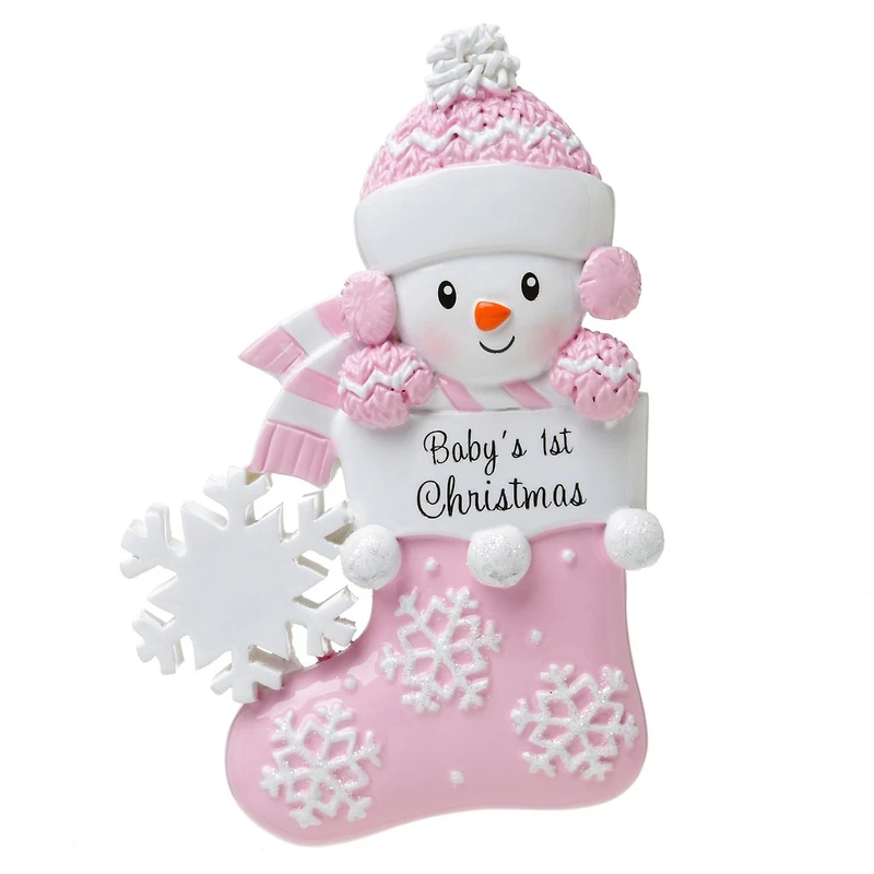 Snowbaby in Stocking - Pink Ornament