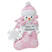 Snowbaby in Stocking - Pink Ornament