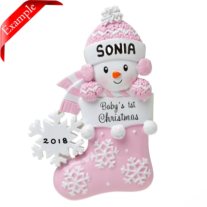 Snowbaby in Stocking - Pink Ornament
