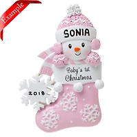 Snowbaby in Stocking - Pink Ornament