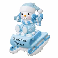 Snowbaby on Sled (Blue) Ornament