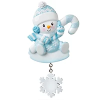 Snowbaby with Candy Cane - Blue Ornament