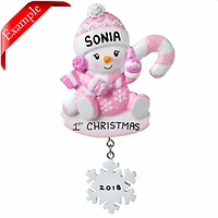 Snowbaby with Candy Cane - Pink Ornament