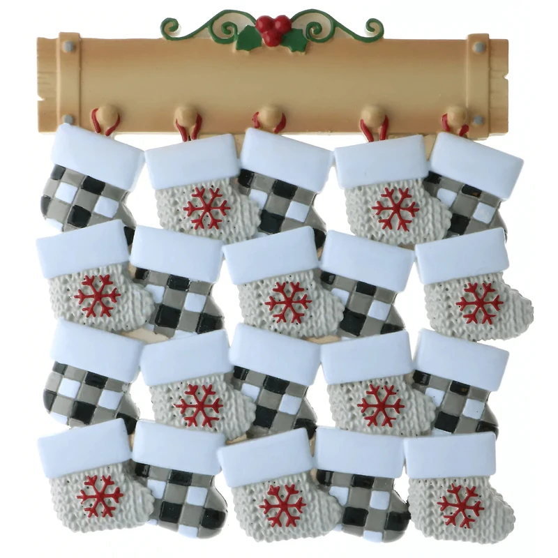 Mantle with 20 Stockings Personalized Christmas Ornament