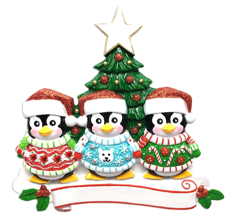 Christmas Sweater Penguin Family of 3 Ornament