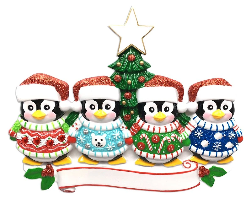 Christmas Sweater Penguin Family of 4 Ornament