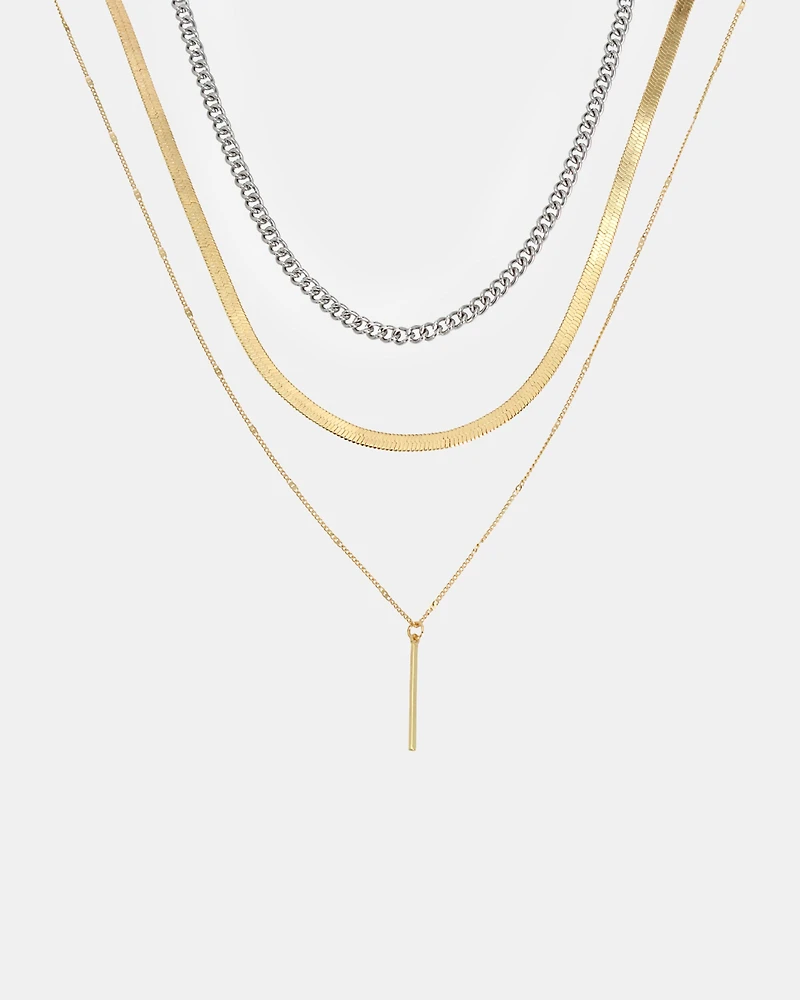 3 PIECE STICK PENDANT NECKLACE GOLD MULTI