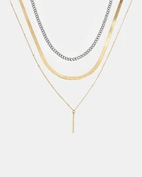 3 PIECE STICK PENDANT NECKLACE GOLD MULTI