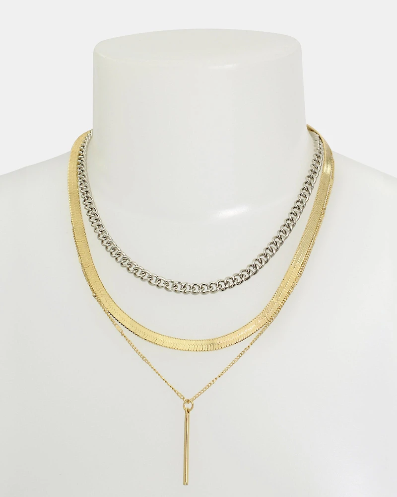 3 PIECE STICK PENDANT NECKLACE GOLD MULTI