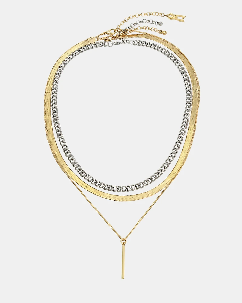 3 PIECE STICK PENDANT NECKLACE GOLD MULTI